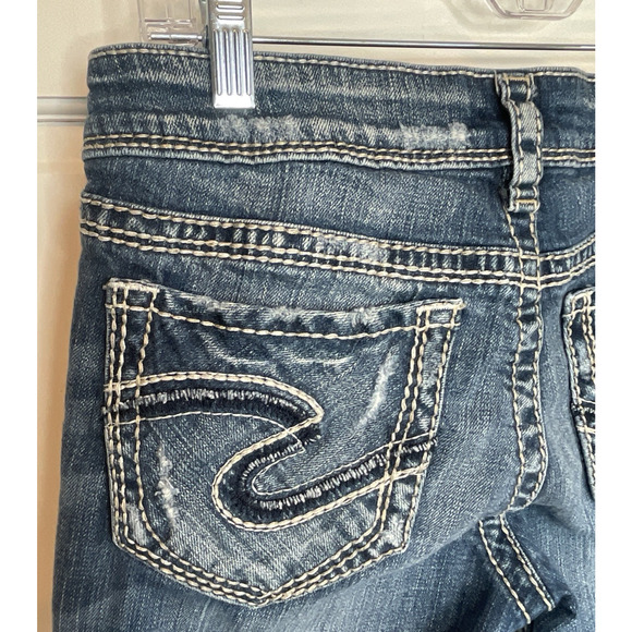 Silver Jeans Women`s Aiko Bootcut Jeans Sz 29X33L Thick Stitch Distress Cowgirl - Picture 11 of 16
